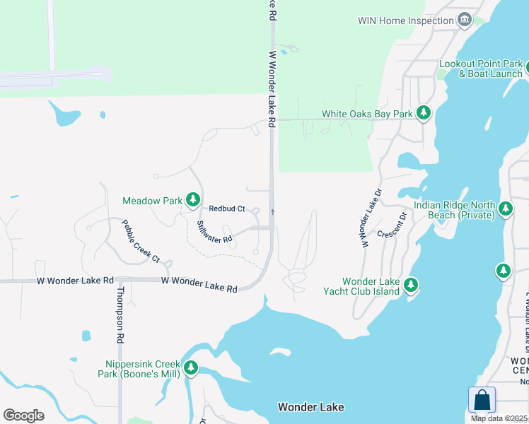 map of restaurants, bars, coffee shops, grocery stores, and more near 8414 Redbud Court in Wonder Lake