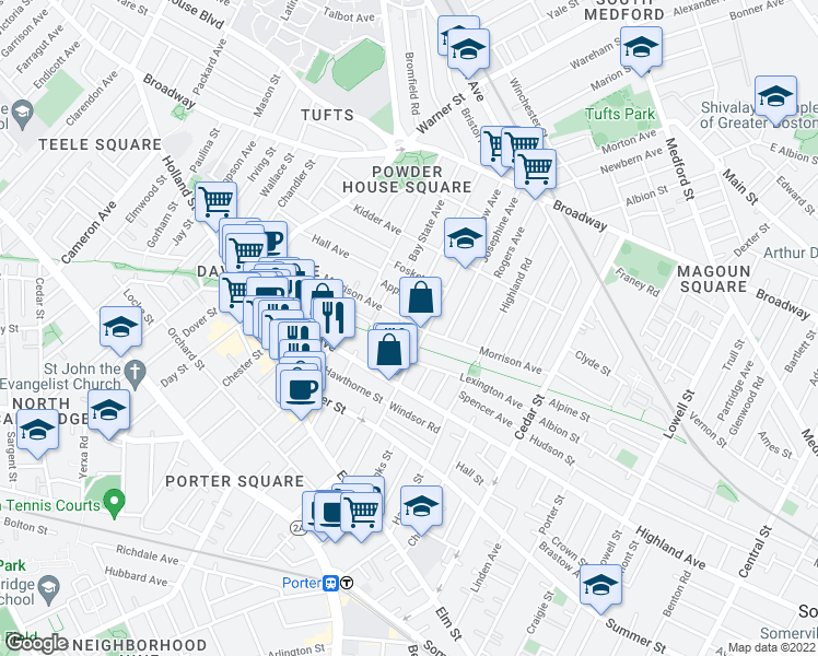 map of restaurants, bars, coffee shops, grocery stores, and more near 125 Morrison Avenue in Somerville