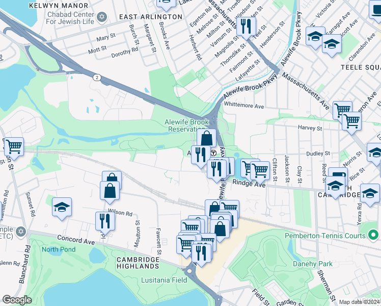 map of restaurants, bars, coffee shops, grocery stores, and more near Steel Place in Cambridge