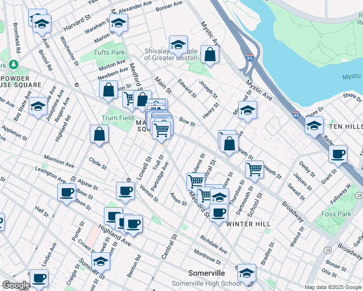 map of restaurants, bars, coffee shops, grocery stores, and more near 112 Glenwood Road in Somerville