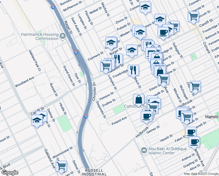 map of restaurants, bars, coffee shops, grocery stores, and more near 2030 Belmont Street in Hamtramck