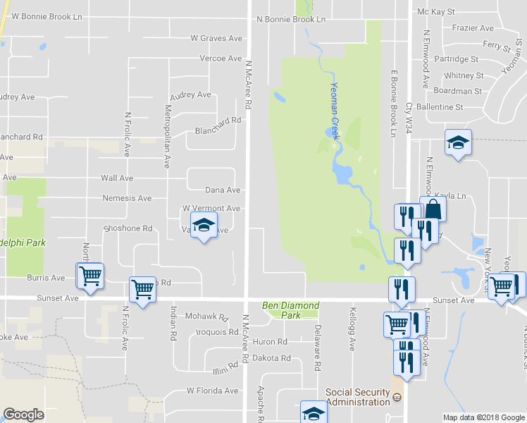 map of restaurants, bars, coffee shops, grocery stores, and more near 2403 North McAree Road in Waukegan