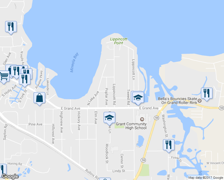 map of restaurants, bars, coffee shops, grocery stores, and more near 28 Lippincott Road in Fox Lake