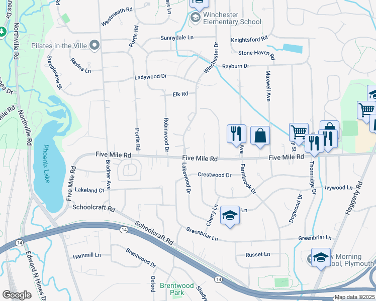 map of restaurants, bars, coffee shops, grocery stores, and more near 41639 Laurel Oaks Court in Plymouth
