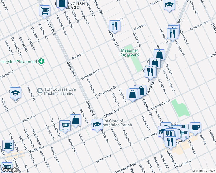 map of restaurants, bars, coffee shops, grocery stores, and more near 3829 Bishop St in Detroit