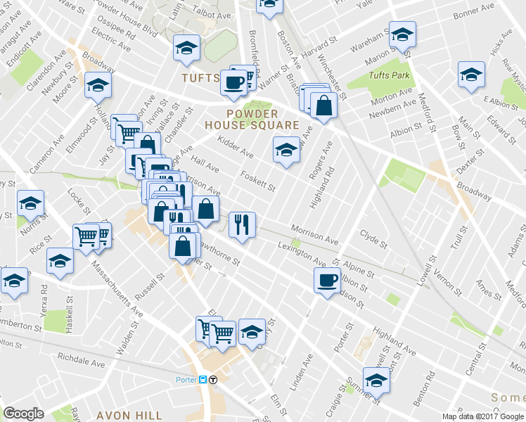 map of restaurants, bars, coffee shops, grocery stores, and more near 125 Morrison Avenue in Somerville
