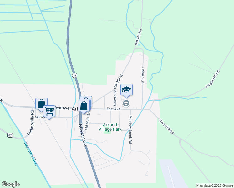 map of restaurants, bars, coffee shops, grocery stores, and more near 10 Sullivan Street in Arkport