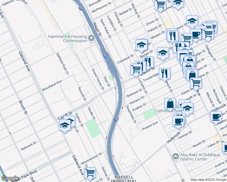 map of restaurants, bars, coffee shops, grocery stores, and more near 9962 Dyar Street in Hamtramck