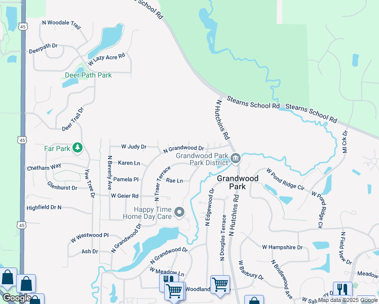 map of restaurants, bars, coffee shops, grocery stores, and more near 37275 North Grandwood Drive in Gurnee