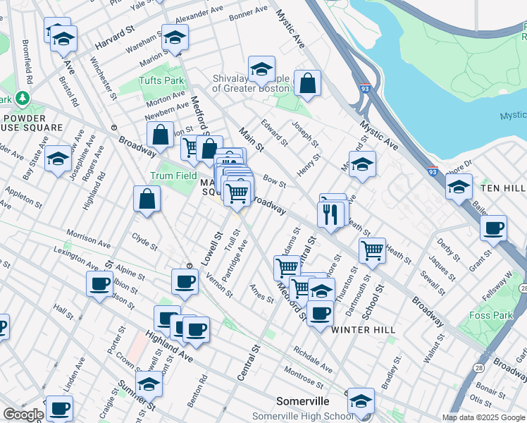 map of restaurants, bars, coffee shops, grocery stores, and more near 112 Glenwood Road in Somerville