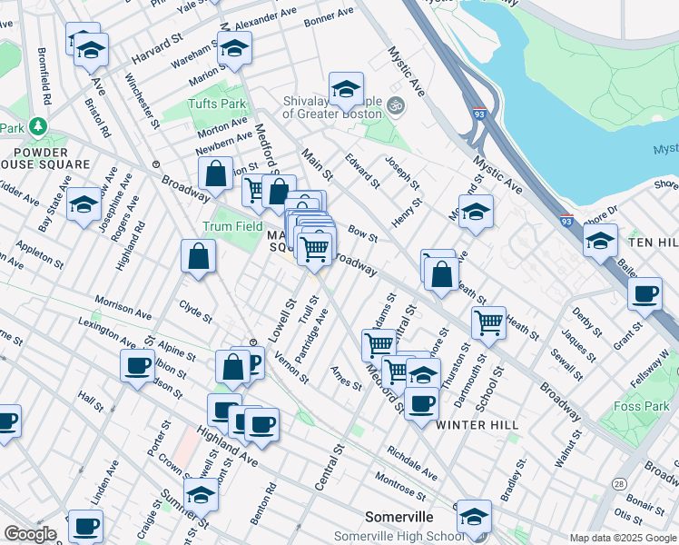 map of restaurants, bars, coffee shops, grocery stores, and more near 499 Medford Street in Somerville