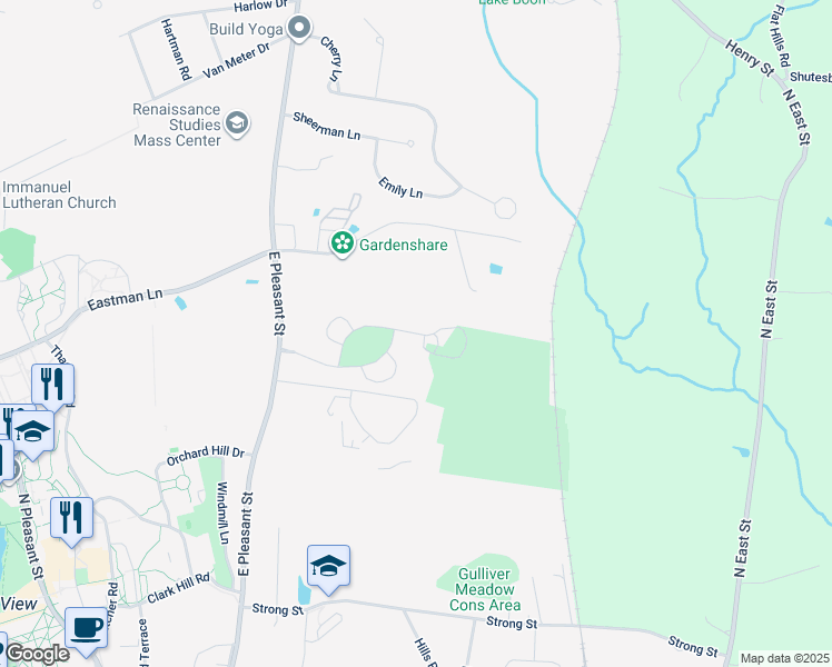 map of restaurants, bars, coffee shops, grocery stores, and more near 85 Olympia Drive in Amherst