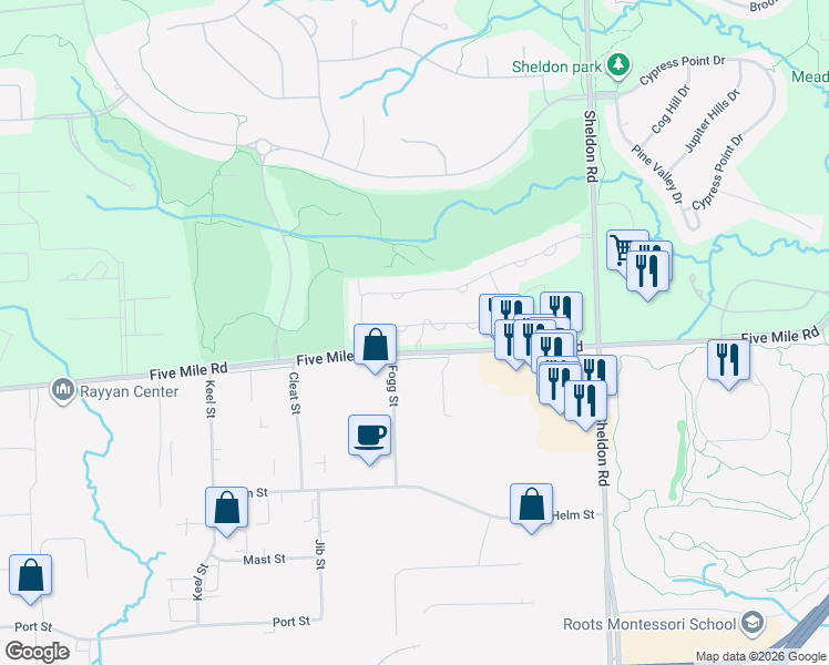 map of restaurants, bars, coffee shops, grocery stores, and more near 44939 Broadmoor Circle South in Northville