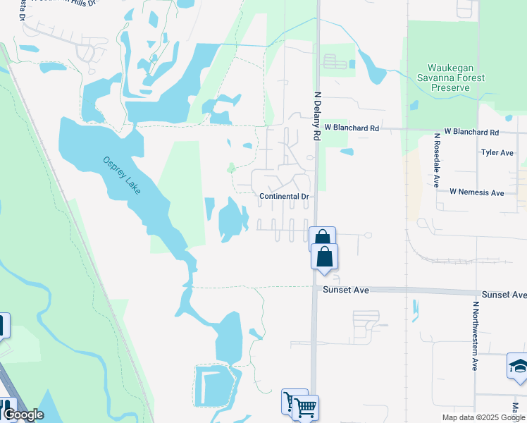 map of restaurants, bars, coffee shops, grocery stores, and more near 4226 Brentwood Lane in Waukegan