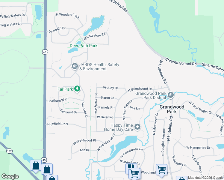 map of restaurants, bars, coffee shops, grocery stores, and more near 18583 West Judy Drive in Gurnee