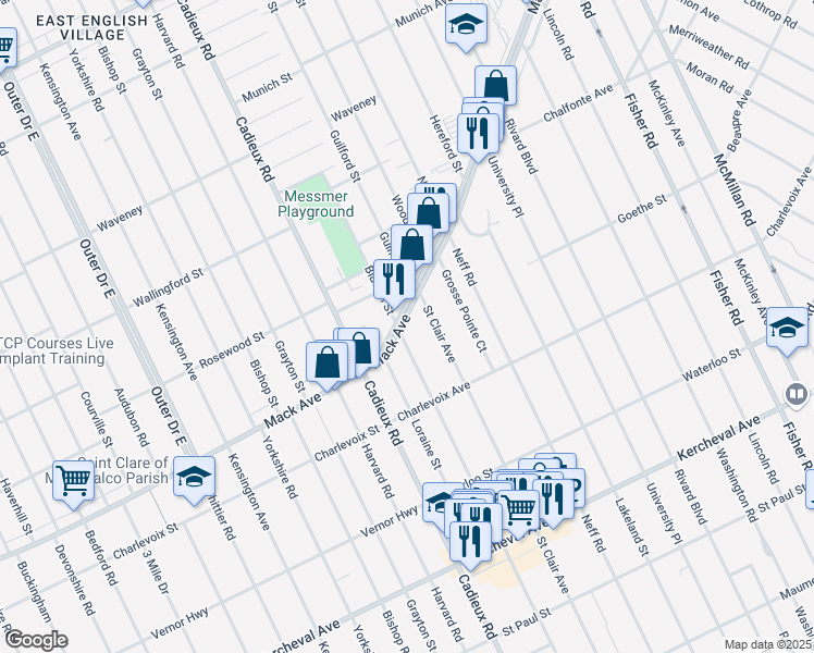 map of restaurants, bars, coffee shops, grocery stores, and more near 883 Saint Clair Avenue in Grosse Pointe