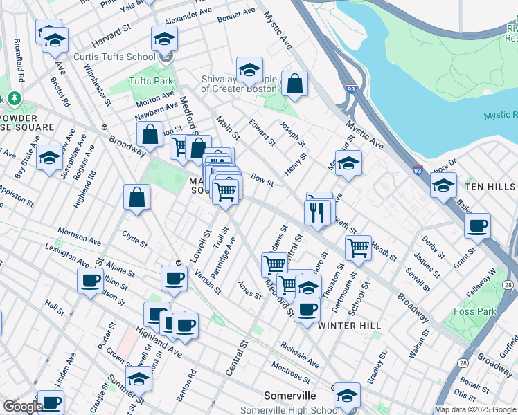 map of restaurants, bars, coffee shops, grocery stores, and more near 112 Glenwood Road in Somerville