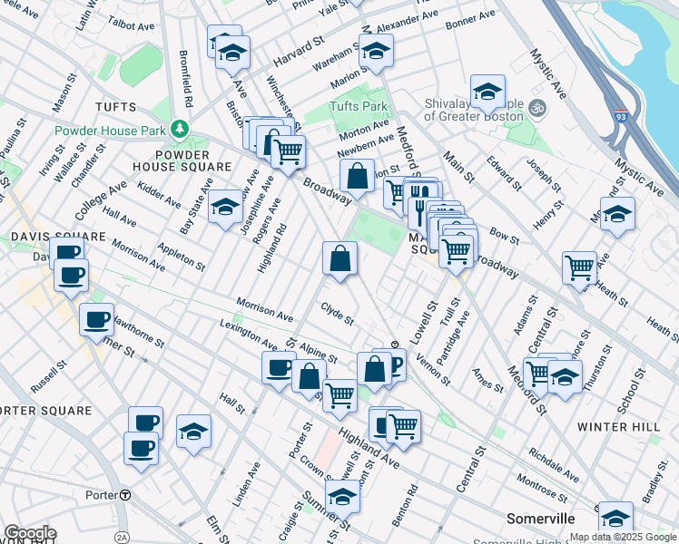 map of restaurants, bars, coffee shops, grocery stores, and more near 11 Murdock Street in Somerville