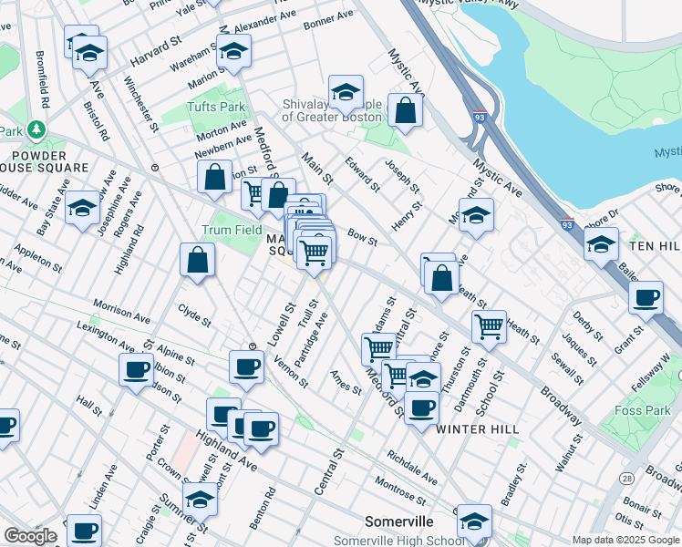 map of restaurants, bars, coffee shops, grocery stores, and more near 112 Glenwood Road in Somerville