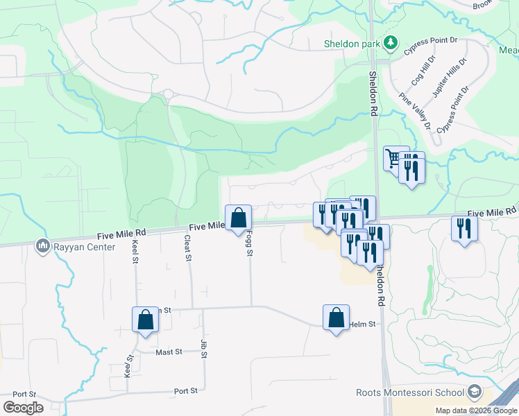 map of restaurants, bars, coffee shops, grocery stores, and more near 44939 Broadmoor Circle South in Northville