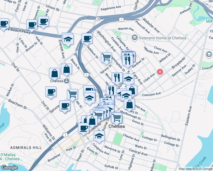 map of restaurants, bars, coffee shops, grocery stores, and more near 14 Heard Street in Chelsea
