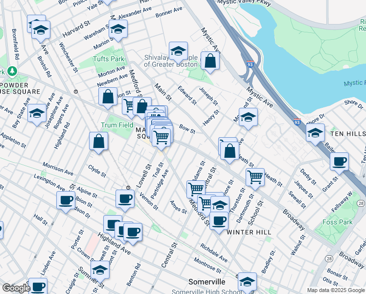 map of restaurants, bars, coffee shops, grocery stores, and more near 112 Glenwood Road in Somerville