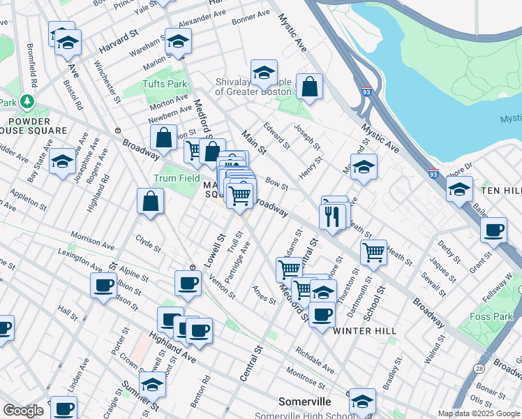 map of restaurants, bars, coffee shops, grocery stores, and more near 112 Glenwood Road in Somerville