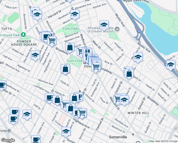map of restaurants, bars, coffee shops, grocery stores, and more near 5 Lowell Terrace in Somerville