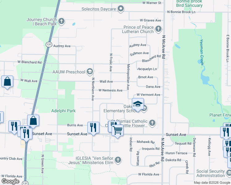 map of restaurants, bars, coffee shops, grocery stores, and more near 2825 Nemesis Avenue in Waukegan
