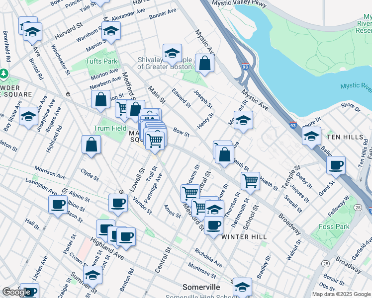 map of restaurants, bars, coffee shops, grocery stores, and more near 112 Glenwood Road in Somerville