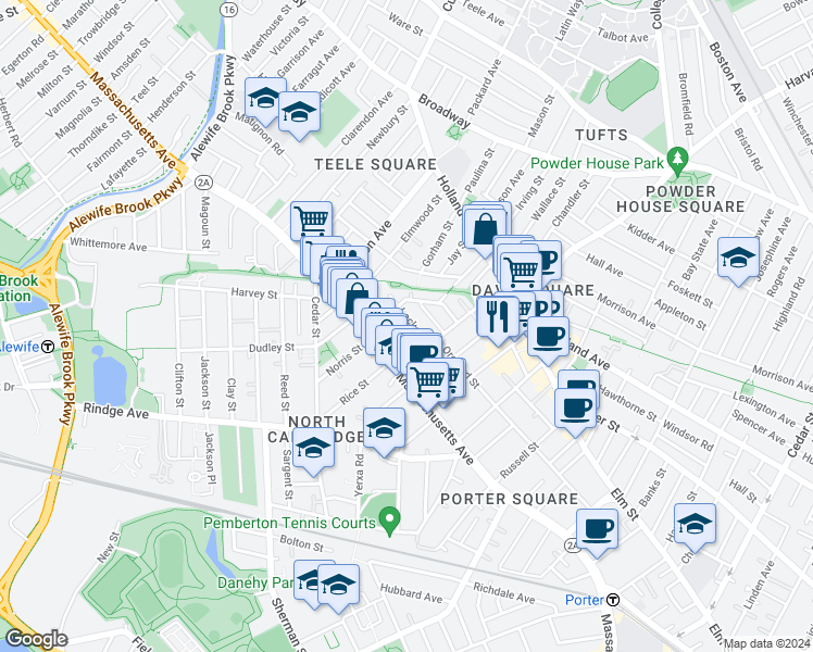 map of restaurants, bars, coffee shops, grocery stores, and more near 9 Locke Street in Cambridge