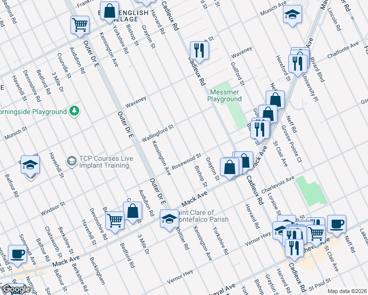 map of restaurants, bars, coffee shops, grocery stores, and more near 3829 Bishop Street in Detroit
