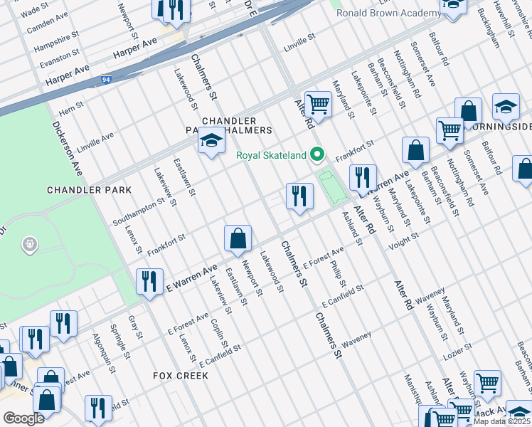 map of restaurants, bars, coffee shops, grocery stores, and more near 5026 Chalmers Street in Detroit
