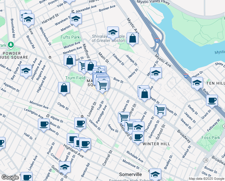 map of restaurants, bars, coffee shops, grocery stores, and more near 112 Glenwood Road in Somerville