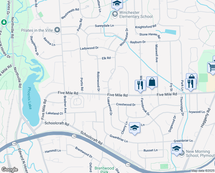 map of restaurants, bars, coffee shops, grocery stores, and more near 41754 Laurel Oaks Court in Plymouth