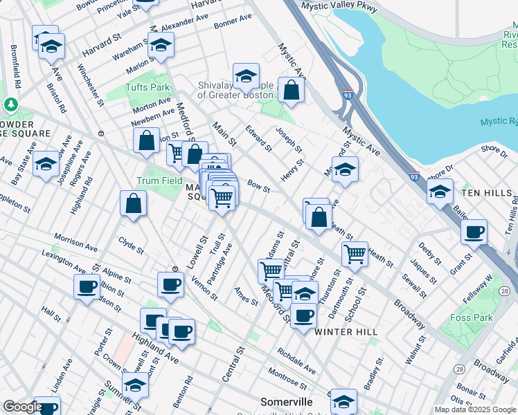 map of restaurants, bars, coffee shops, grocery stores, and more near 112 Glenwood Road in Somerville