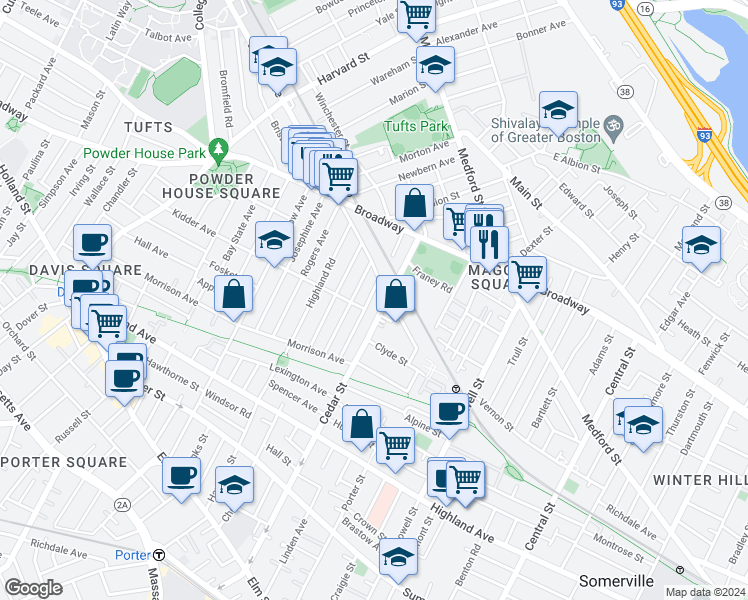 map of restaurants, bars, coffee shops, grocery stores, and more near 48 Boston Avenue in Somerville