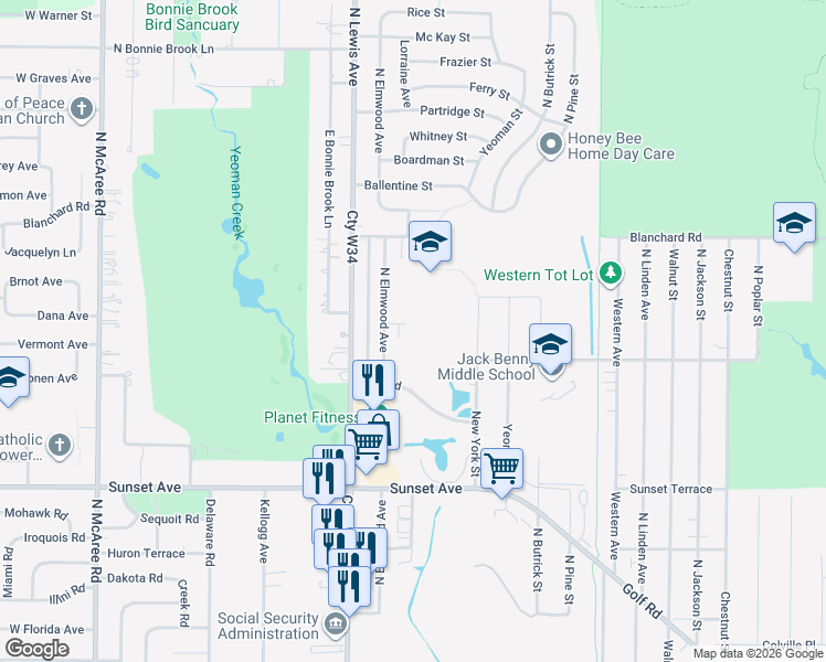 map of restaurants, bars, coffee shops, grocery stores, and more near 1661 Kayla Lane in Waukegan