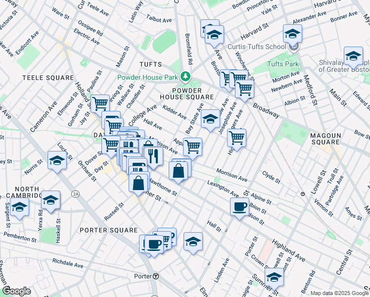 map of restaurants, bars, coffee shops, grocery stores, and more near 125 Morrison Avenue in Somerville