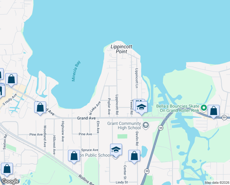 map of restaurants, bars, coffee shops, grocery stores, and more near 28 Lippincott Road in Fox Lake