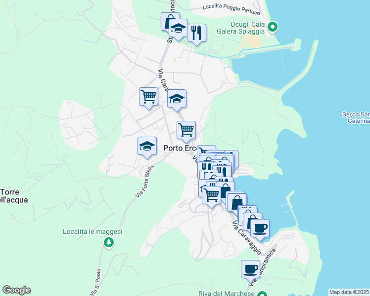 map of restaurants, bars, coffee shops, grocery stores, and more near in Porto Ercole