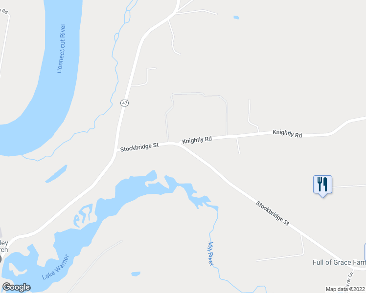 map of restaurants, bars, coffee shops, grocery stores, and more near 28 Stockbridge Road in Hadley