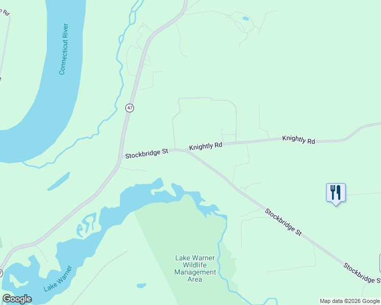 map of restaurants, bars, coffee shops, grocery stores, and more near 28 Stockbridge Street in Hadley