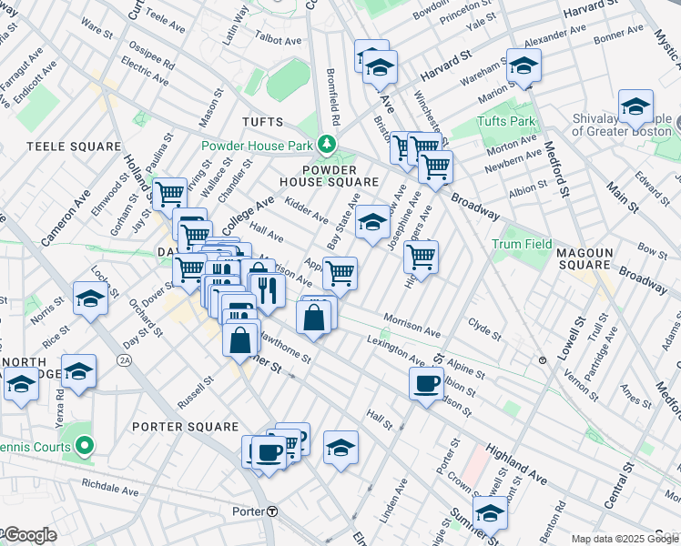 map of restaurants, bars, coffee shops, grocery stores, and more near 125 Morrison Avenue in Somerville