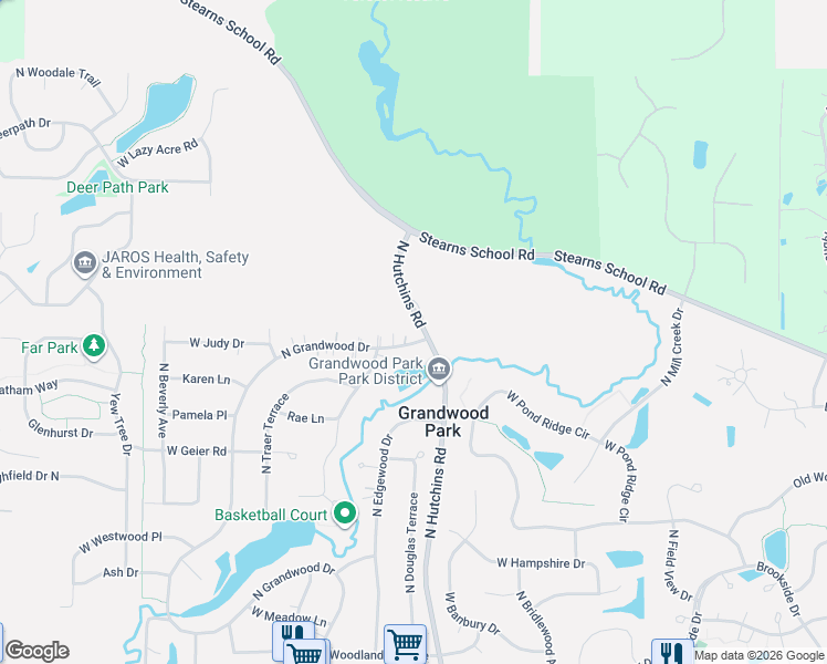 map of restaurants, bars, coffee shops, grocery stores, and more near 37389 North Grandwood Drive in Gurnee
