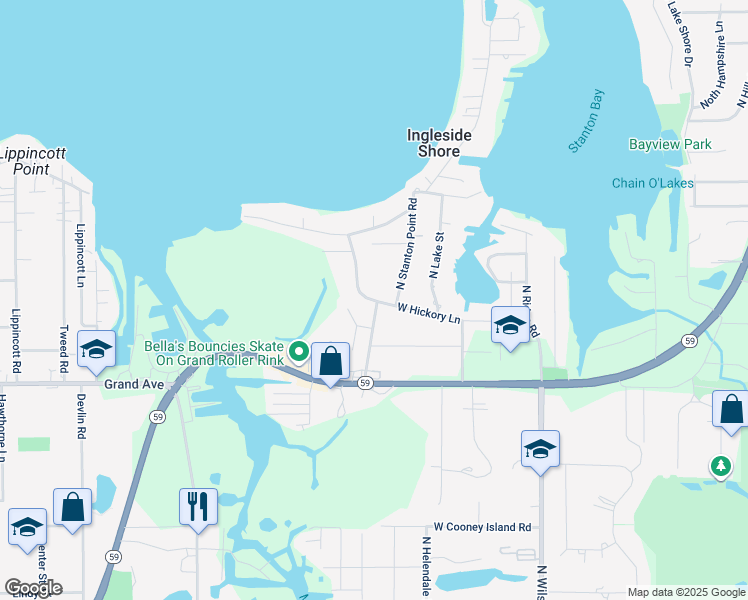 map of restaurants, bars, coffee shops, grocery stores, and more near 310 Ingleside Shore Road in Ingleside