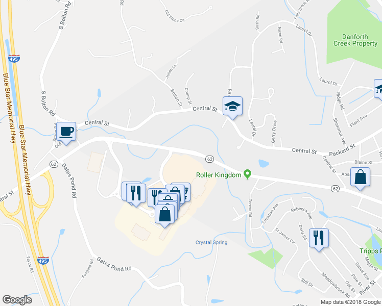 map of restaurants, bars, coffee shops, grocery stores, and more near 144 Coolidge Street in Hudson