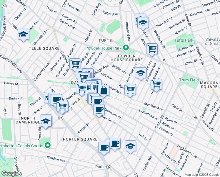 map of restaurants, bars, coffee shops, grocery stores, and more near in Somerville