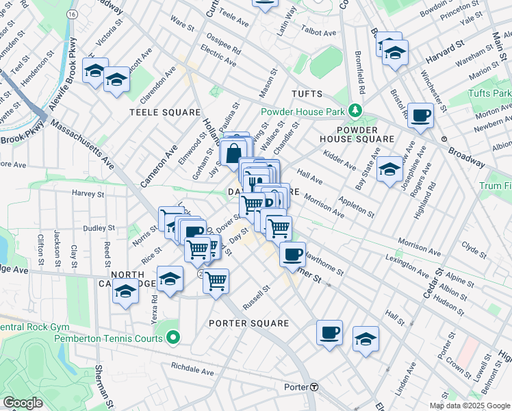 map of restaurants, bars, coffee shops, grocery stores, and more near in Somerville