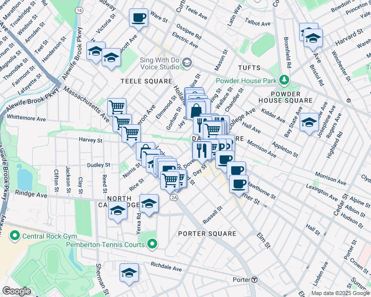 map of restaurants, bars, coffee shops, grocery stores, and more near P3 Howard Street in Somerville